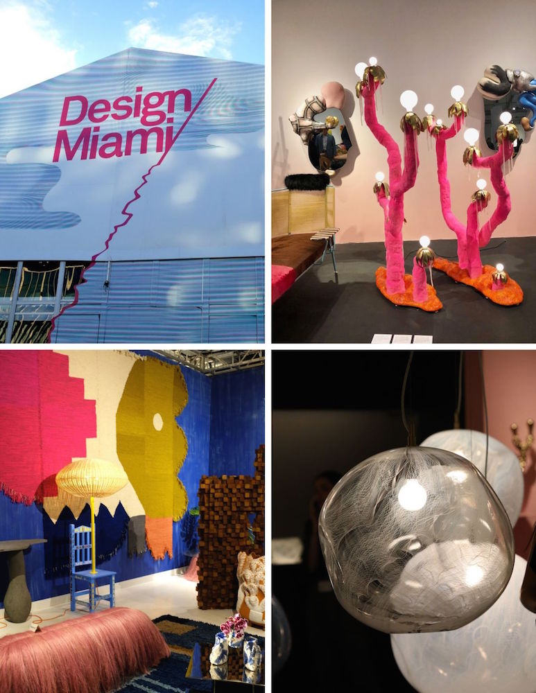 Collage of four colorful art pieces from Design Miami/ 2019.