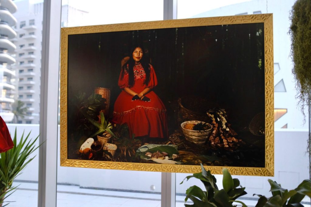 Framed photograph of a girl sitting down wearing a red dress at A New World Collective in Miami Beach.