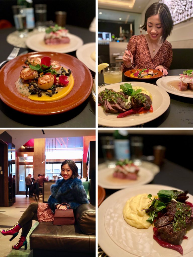 A collage of photos of food and drinks at Aperibar at LUMA Hotel Times Square.