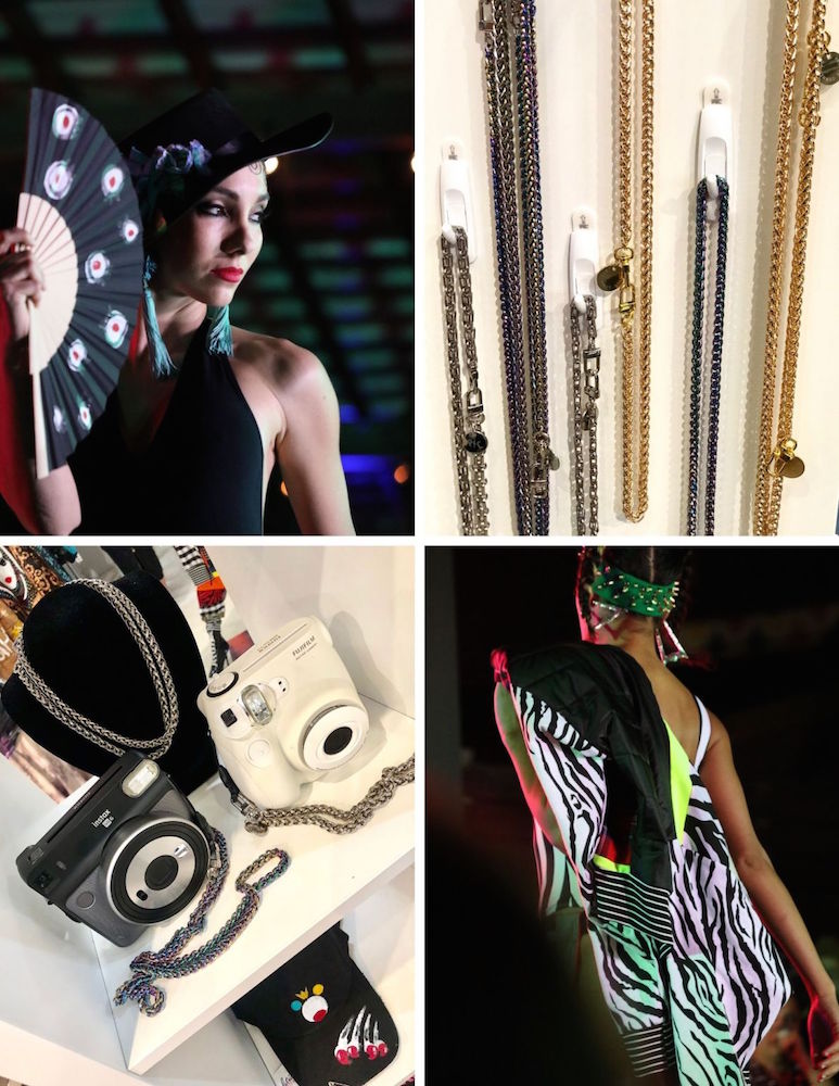 A model at the Patricia Field ArtFashion show and Pretty Connected chains.