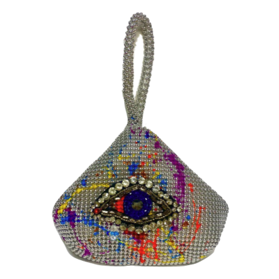 "Carolina" Silver Beaded Bag with Hand-Painted Details