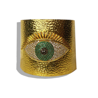 Gold DAFNE Italy bracelet with a eye design on a white background