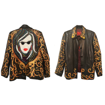 Dark Brown Italian Leather Hand-Painted Embroidered Jacket for empowering women.