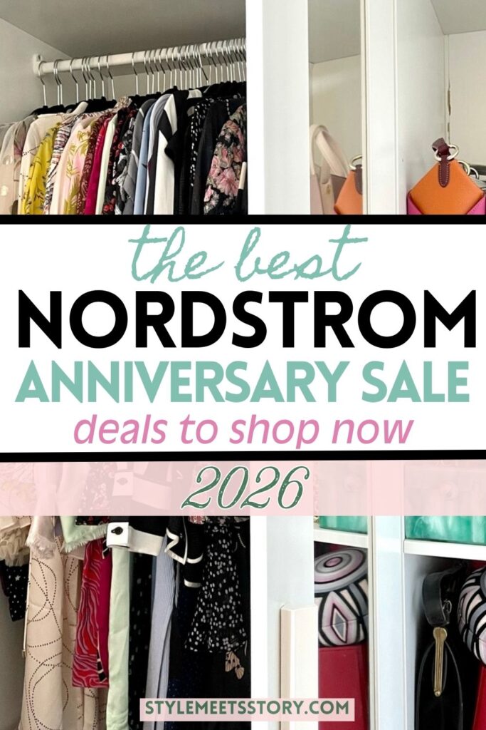 Pinterest pin with a background of a clothing rack with text that reads Nordstrom Anniversary Sale 2026