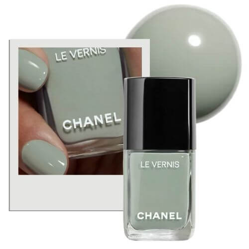 Sage green nails on a white background