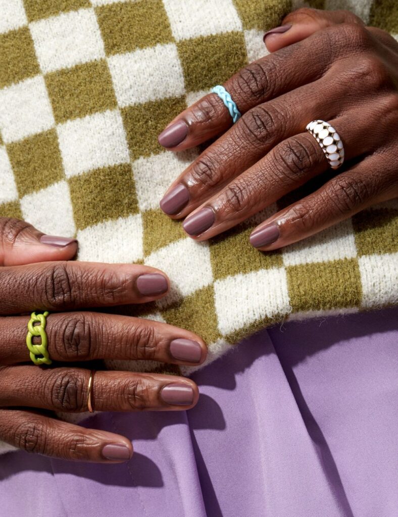 fall nail colors with a green checker print sweater background