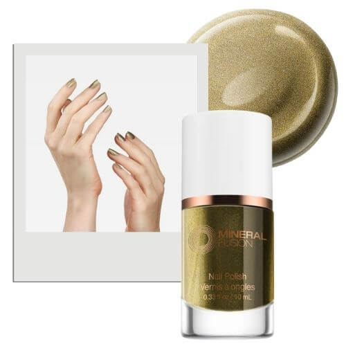 Dark gold glitter fall nail color ideas on a white background