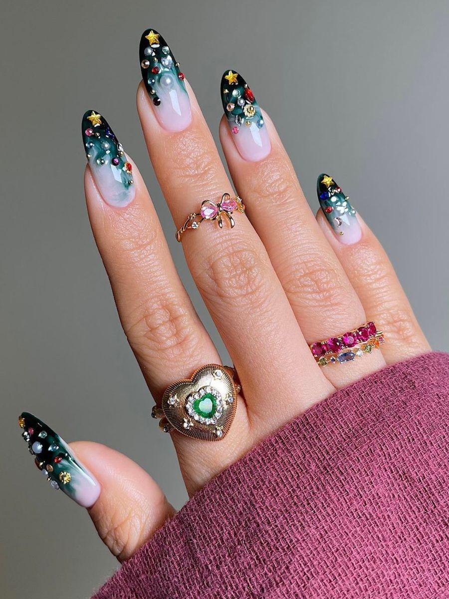 Ornate Crystal Almond Nail Inspiration