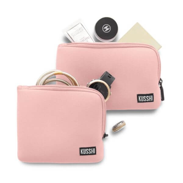 Two pink pouches set on a white background, small gifts for women