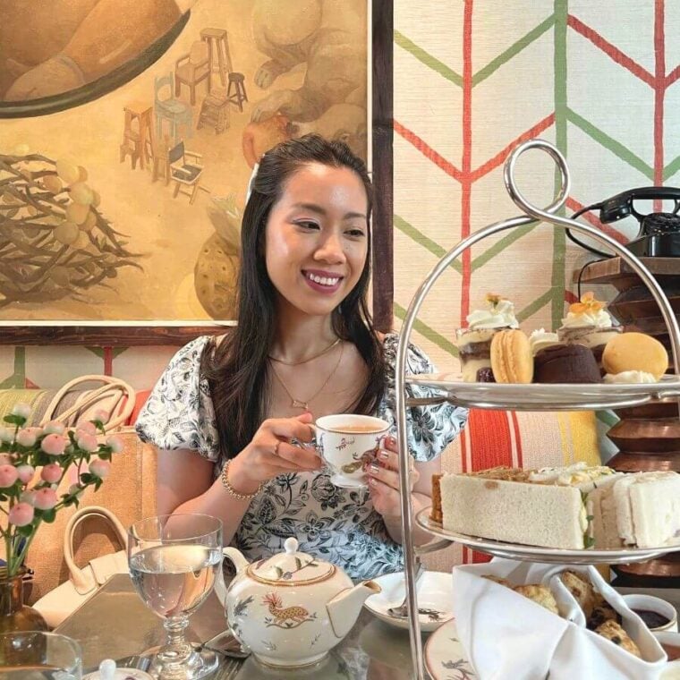 Best afternoon tea in NYC with a tea cup in hand at the Crosby Street Hotel restaurant.