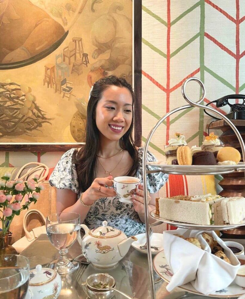 Best afternoon tea in NYC with a tea cup in hand at the Crosby Street Hotel restaurant.