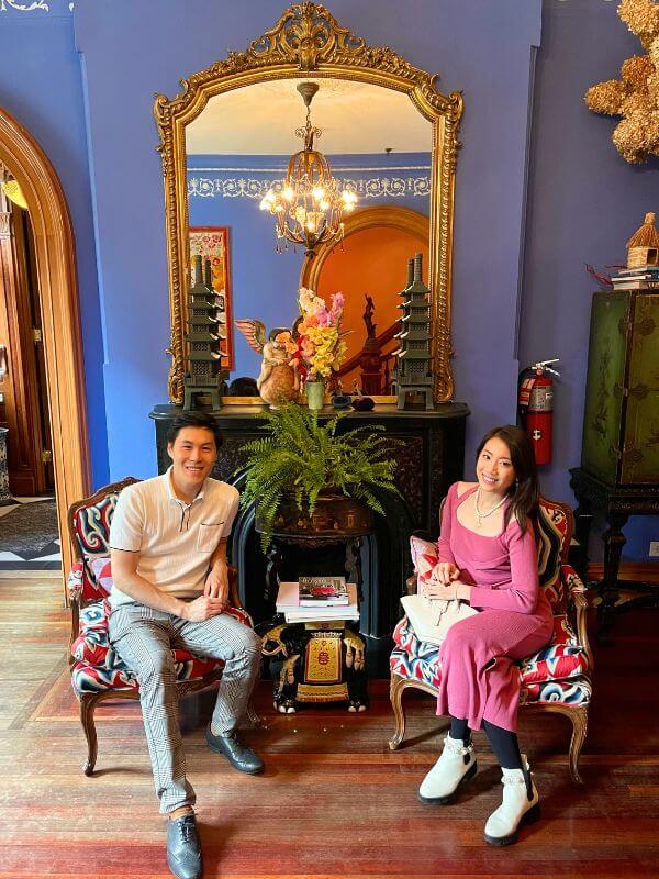 A couple sitting at Lady Mendl’s Tea Salon in Gramercy, NYC.
