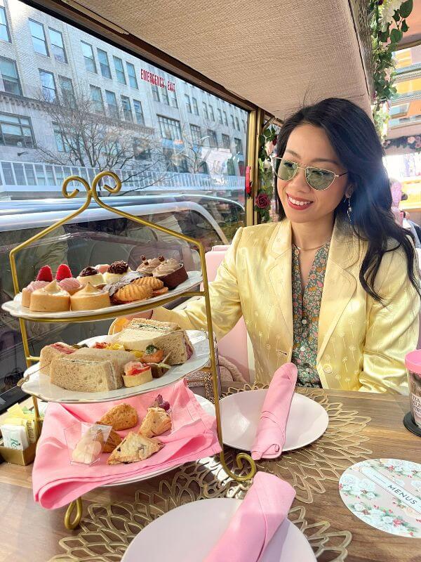 Candid moment enjoying afternoon tea with Tea Around Town in NYC.
