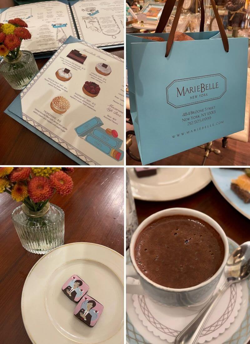 4 photos of inside MarieBelle Cacao Bar in SoHo, NYC