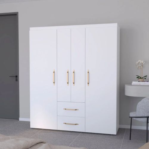 Elegant white armoire featuring gold hardware for a chic, organized space.