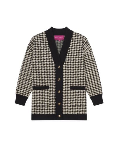 Heidi Merrick Fanny Cardigan with a ivory and black houndstooth print