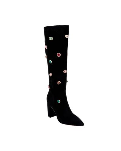 L'AGENCE Concourse Boots with black suede and colorful jewel embellishments