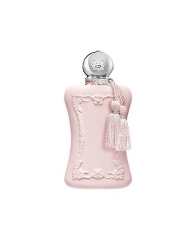 Parfums de Marly Paris Delina fragrance in a pink bottle and tassel with a round silver cap