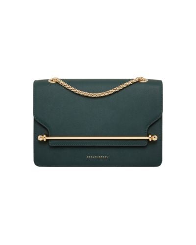 Strathberry East/West bag in bottle green with a gold chain
